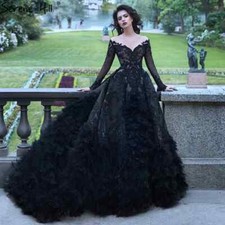 Fashion Back Long Sleeve Wedding Dresses V-neck Ball Gown Strapless Bridal Gowns