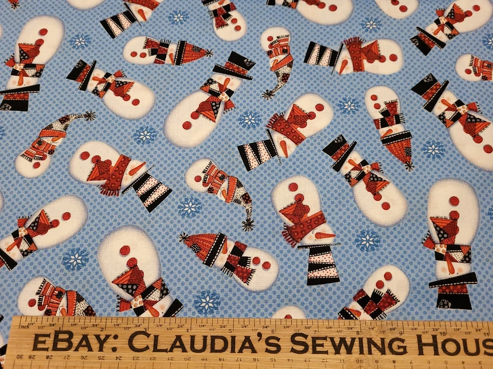 Snow Daze BTY Debra Jordan Bryan Quilting Treasures Muñeco de Nieve Lanzamiento de Copos Foto 2 de 3