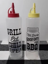 Clear BBQ Squeeze Bottle Condiment Dispensers 14oz Ketchup & Mustard (2) 