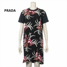 Prada Dress Knee Length Black Floral Print Cotton Blend Size S