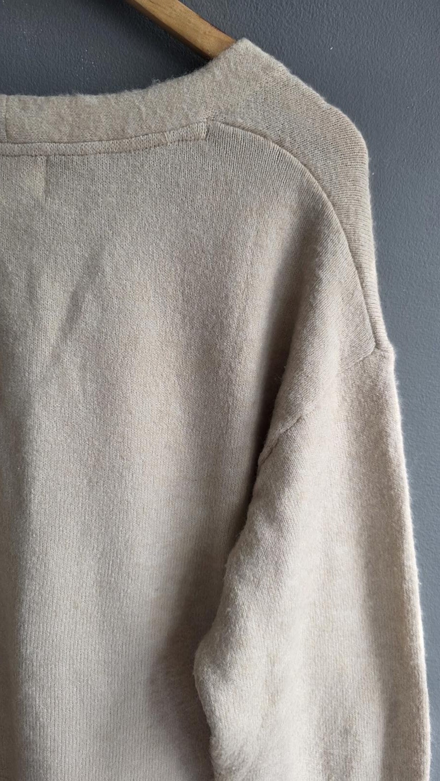H&M Oatmeal Oversized V-Neck Jumper Sweater Soft Knit Slouchy L Wool Stretchy image 8