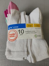 Wonder Nation Girls 10 Pair Crew Sucks Size 4-10