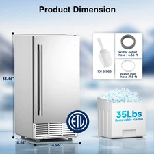 15" W Under Counter Ice Maker Machine 85 Lb/Day Auto-Cleaning Built-in Ice Maker