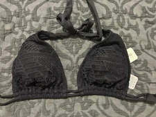 Luli Fama El Carnaval Triangle Halter Crochet  Black Bikini Top DD Cup NWT