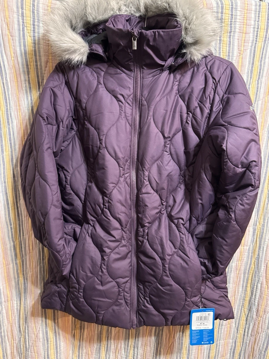 レディース 女性Columbia パープル Omniーheat 軽いロングダウン