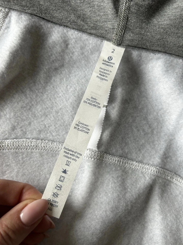 Lululemon Scuba Hoodie Women’s 2 Gray White Striped Zip Fleece Jacket Thumbholes - Image 2 of 4