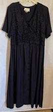 Vintage SL Fashions Sheath Midi Dress Navy Blue Lace Top Shoulder Pads Size 18W