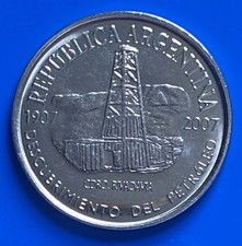 ARGENTINA COIN 2007 2 Pesos  Oil Discovery in Chubut KM 144 ( Scarce) UNC