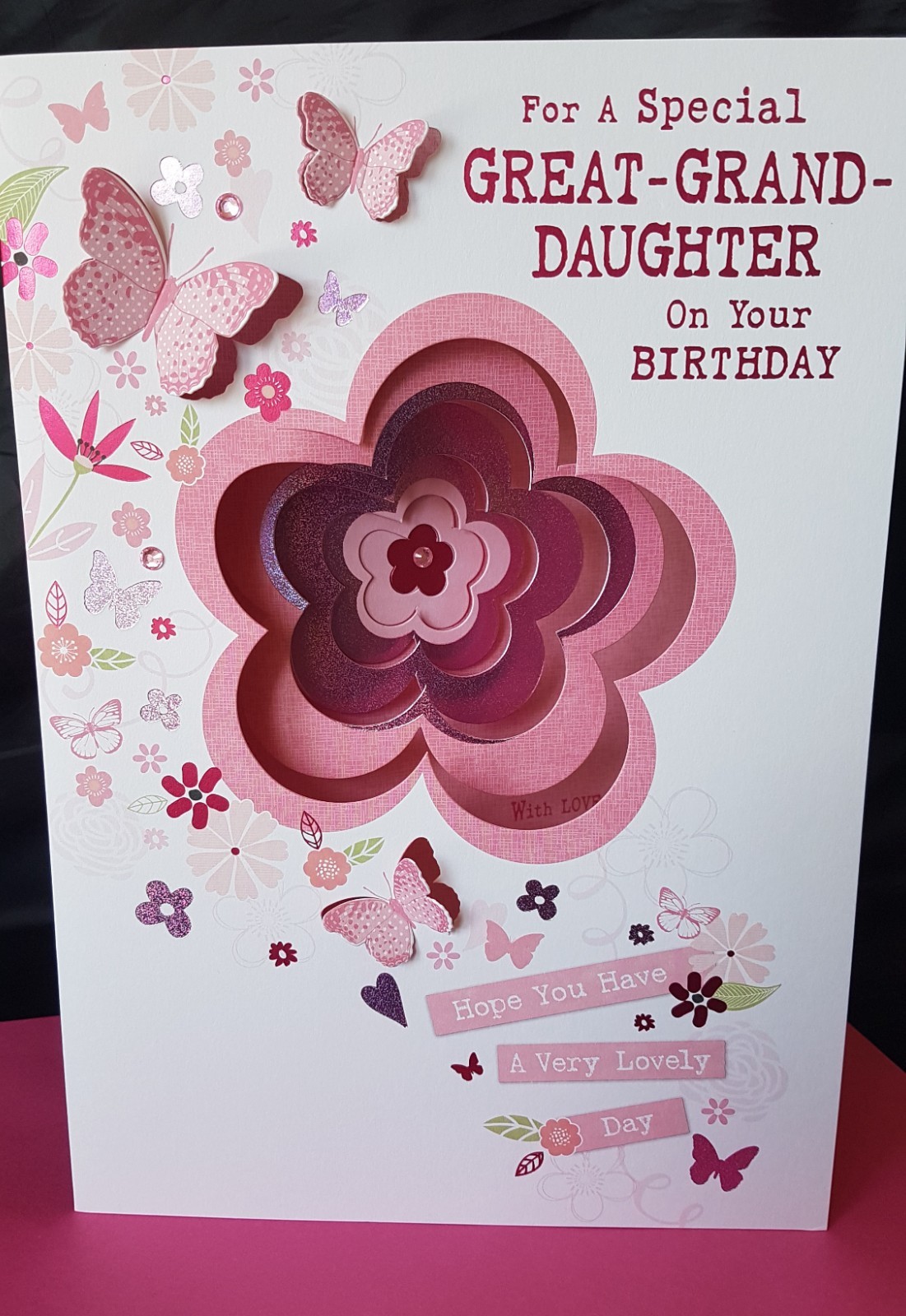 GREAT-GRANDDAUGHTER LARGE BIRTHDAY CARD -  Special Quality Spiral Flower Design