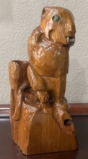"Gato salvaje en tronco 14"" arte popular rústico tallado a mano escultura de caoba - cabina única en su clase"