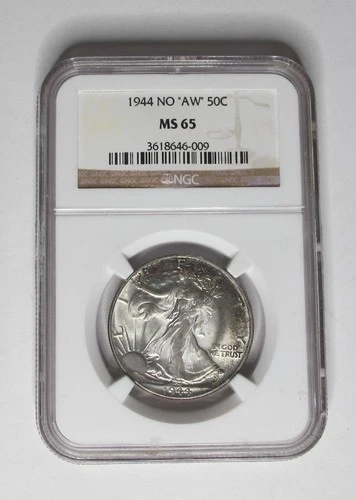 1944 U.S. Half Dollar * Liberty Walking * NGC MS65 No "AW"  * Some Toning