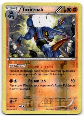 Toxicroak 59/114 Rare Steam Siege Pokemon Reverse Holo Damaged