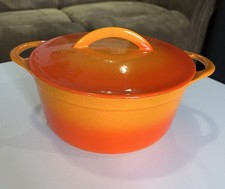 Vtg Le Creuset Cousances France 18 Dutch Oven Flame Orange Cast Iron W/ Lid  