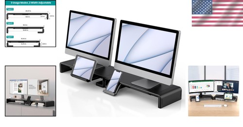 2-Pack Adjustable Computer Monitor Stand with Storage Drawer & Phone Holder - 第 2/11 張圖片