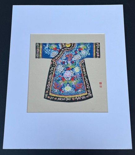 Vintage Chinese Embroidered Robe Design Art Original Watercolor Painting. Sealed