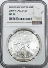 2007 W BURNISHED AMERICAN SILVER EAGLE NGC MS69! NEAR FLAWLESS STRIKE! NR #G3509