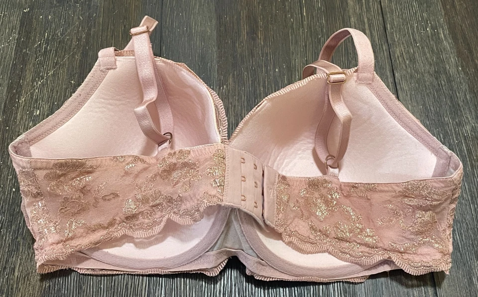 Victoria's Secret 胸罩 38DD Dream Angels 衬里半粉色金色衬垫钢圈 — 第 3/4 张图片