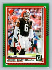 Jeremiah Owusu-Koramoah 2025 Donruss #115 Press Proofs Green Cleveland Browns