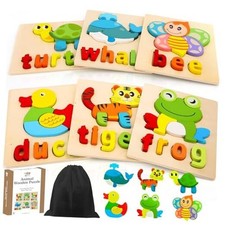 Toddler Puzzles Ages 2-4, 6 Animals with Spelling Animals with Spelling 6PCS