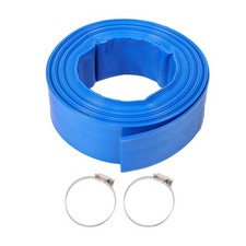 Backwash Hose PVC Lay Flat Discharge Hose 2 in x 50 ft With Clamps Heavy Duty
