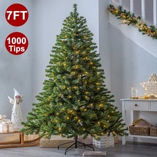 7FT Christmas Tree with LED Lights Artificial Tree Pine Bushy Holiday Xmas Green