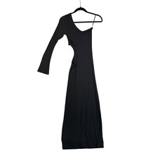 LNA Black Ribbed One Shoulder Cutout Maxi Dress XS Long Sleeve Asymmetric