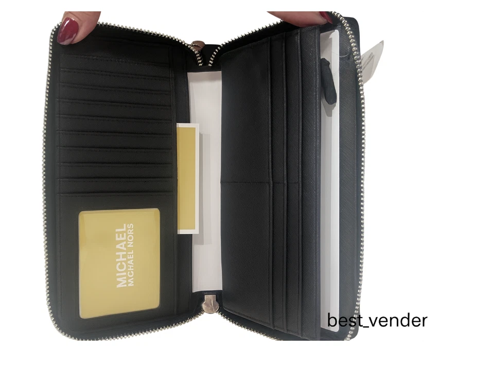 Portafoglio da polso continentale da viaggio Michael Kors Jet Set nuovo con etichette - firma nera - Immagine 4 di 4