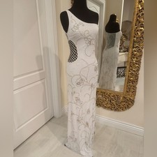 Elegant hand, beaded Attitudes by Debra White Floral Maxi Dress