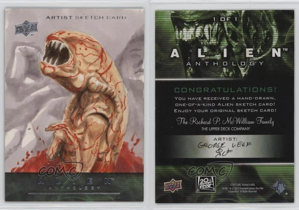2016 Upper Deck Alien Anthology 1/1 George Vega Auto Sketch p1l - Image 3 of 3