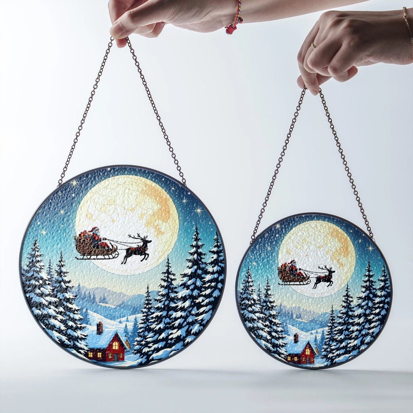 Santa Sleigh Suncatcher - Stained Glass Effect Christmas Window Decor