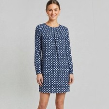 Forever 21 Polka Dot Dress Sz Small Navy Blue Long Sleeve Mini Mod Retro Indie
