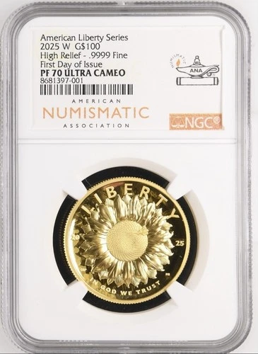 2025 W American Liberty Sunflower 1oz Gold $100 Coin ANA First Day NGC PF70 UCAM