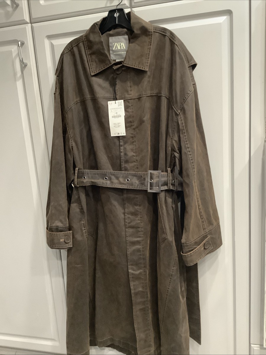 Zara Man Shanghai Edition Washed Effect Waxed Finish Trench Coat