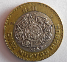 1993 MEXICO 10 PESOS - Excellent Silver Bi-Metal Coin - Rare Type - Lot #D24