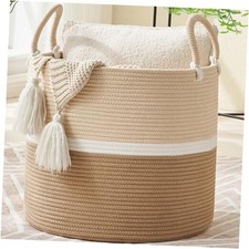 Large Blanket Basket 18"x18"x16" ,Woven Baby Laundry Hamper for Light Brown