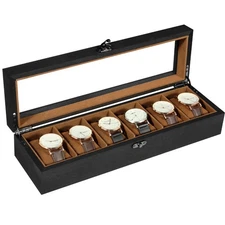 6 Slots Watch Box Solid Wood with Clear Top Watch Case Storage Display Case Gift