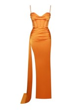 NWT Miss Circle New York Elayna Orange Satin Corset Maxi Gown M 0180 Prom