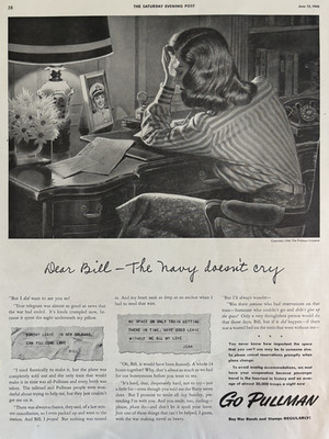 1943 Pullman Rail Car Co WWII Dear Bill Letter Navy Passenger Vintage Print Ad