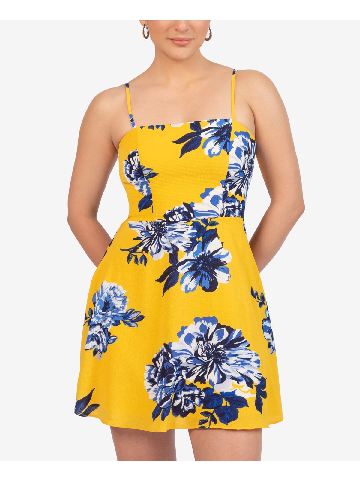 B DARLIN Womens Mini Dress Yellow Spaghetti Strap Tie-back Juniors 9\10