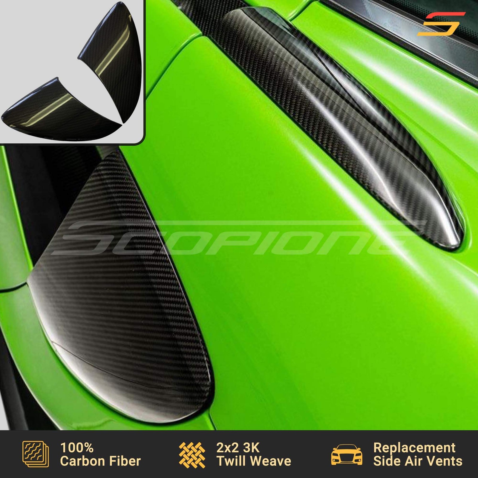 Scopione Carbon Fiber Side Air Intake Covers for McLaren 540C 570GT 570S 600LT