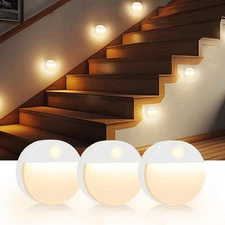 Guankai 3 Pack Motion Sensor Stair Light for Indoor, Battery 3 Pack, White 