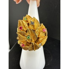 Vintage Sheffield Watch Ring Gold Tone Leaf Hidden Face UNTESTED 6.25