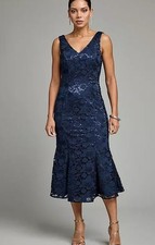 KALEIDOSCOPE Lace Midi Dress in Navy UK 12 (fms24-2)