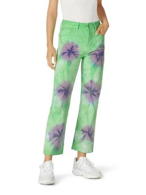 MSGM Tie Dye Jeans Green Purple Watercolor Straight Leg Made in Italy Sz 40