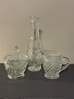 Vintage Anchor Hocking Wexford Sugar Bowl w/Lid & Creamer Clear Glass & Bud Vase