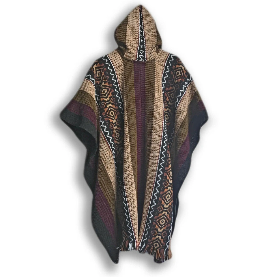 LLAMA LANA HOMBRE UNISEX SUDAMERICANO PONCHO CAPA ABRIGO CHAQUETA BEIGE CAQUI LILA Foto 2 de 4