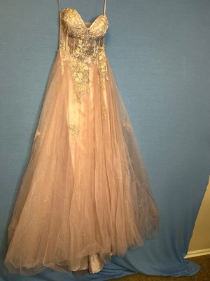 Dillards Gianni Bini long formal strapless dress with Tulle embroidered flowers