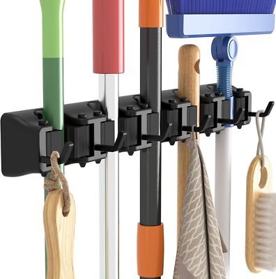 Mop and Broom Holder Wall Mount Anti-Slip Hanger for Kitchen Organization Heavy