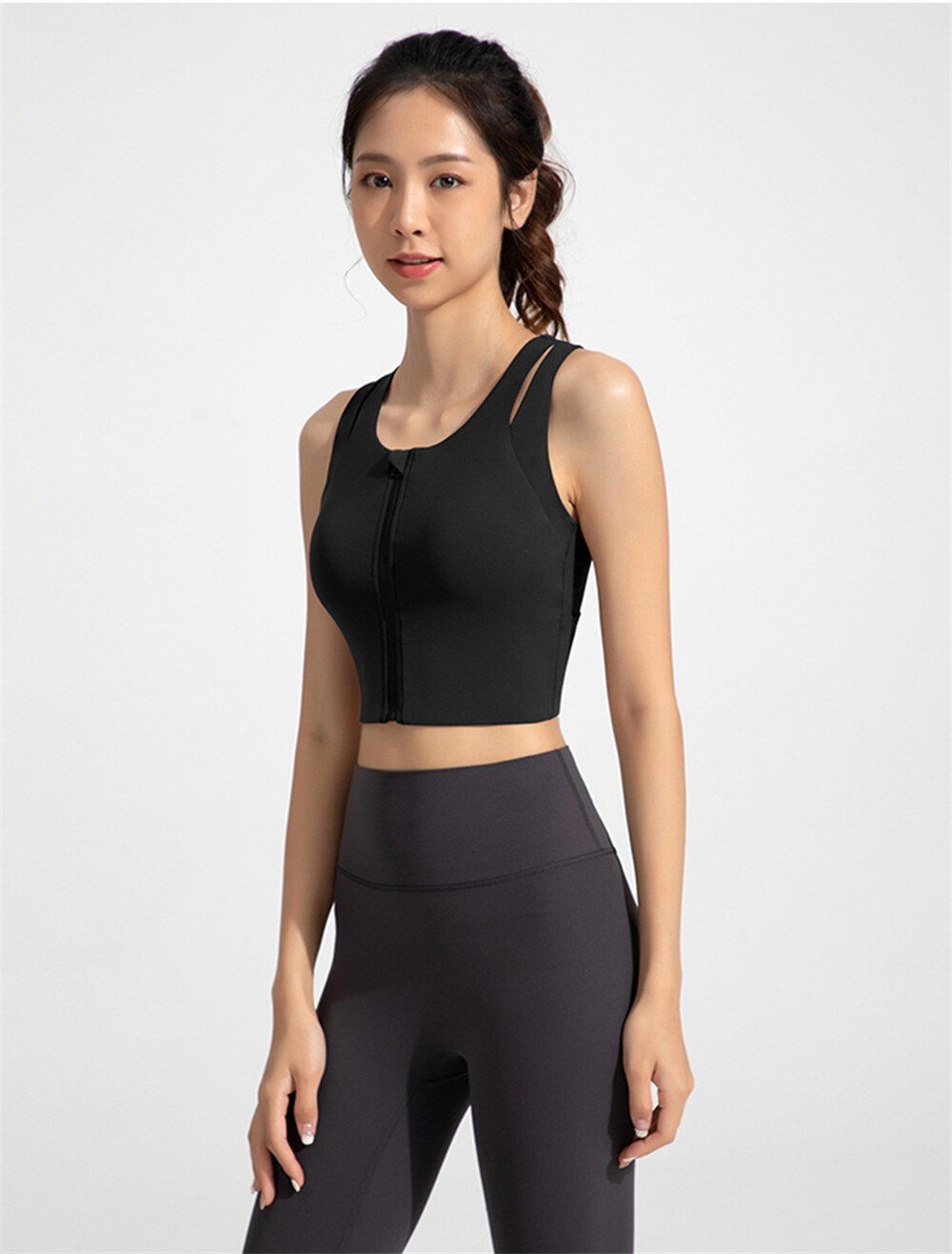 Women Crop Top Sports Bra Workout Gym Casual Tank top with Built-in Bra-image