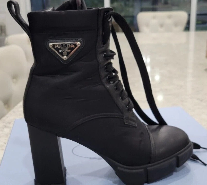 Prada 110 Leather Nylon Hiker Booties Size 39 EU